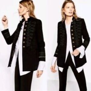 Zara Black Tailored Blazer with Gold Accents